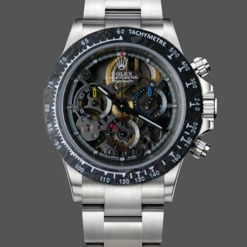 Men's Rolex Daytona-116520 ADG, Skeleton Dial, Steel Bracelet & Case, Black Skeleton