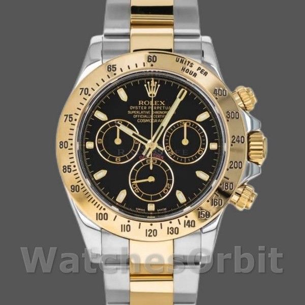 Mens Rolex Daytona 40mm Mens-116523-Stainless Steel-Black Dial Black Replica Image