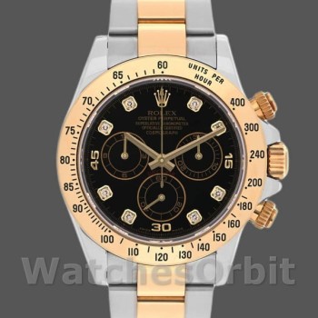 Men's Rolex Daytona 40mm Men's-116523-Stainless Steel-Black Diamond Dial Black