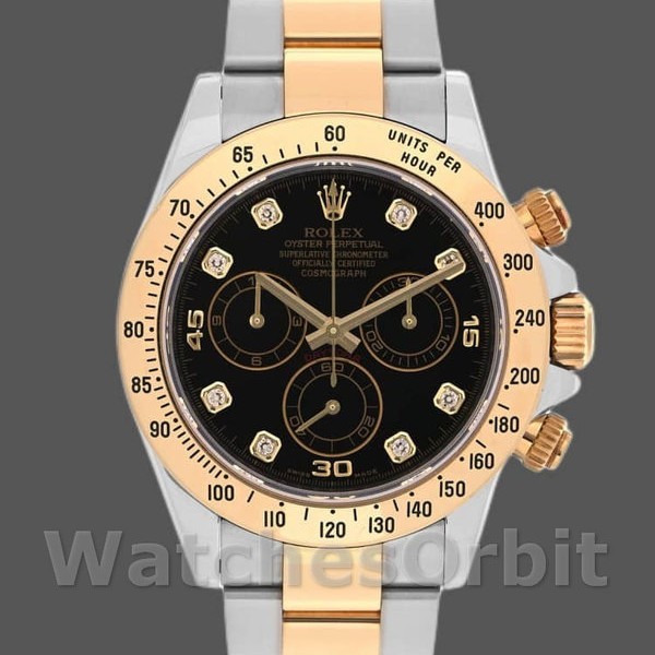 Mens Rolex Daytona 40mm Mens-116523-Stainless Steel-Black Diamond Dial Black Replica Image