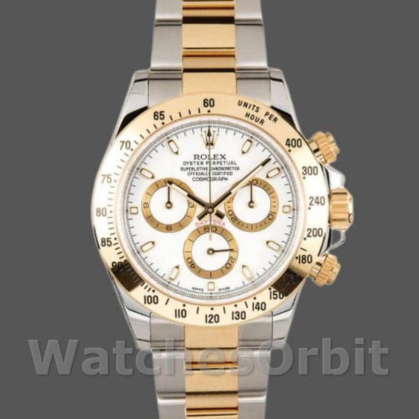 Mens Rolex Daytona 40mm Mens-116523-Stainless Steel-White Dial White Replica Image