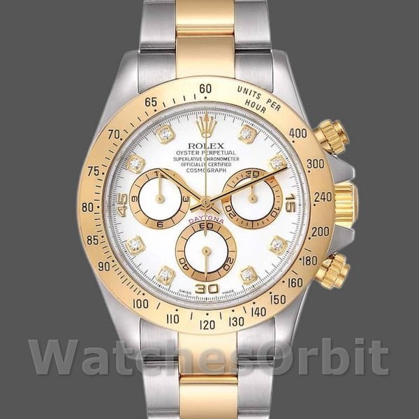 Mens Rolex Daytona 40mm Mens-116523-White-Diamond Dial White Replica Image