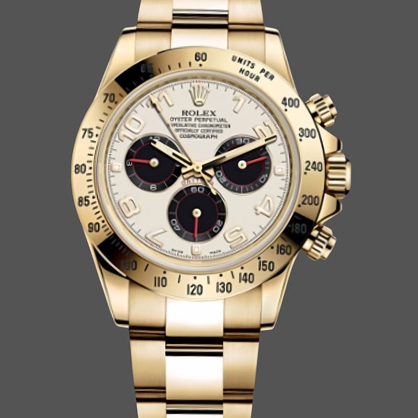 Mens Rolex Daytona 40mm Mens-116528-White Arabic Dial-Yellow Gold White Replica Image