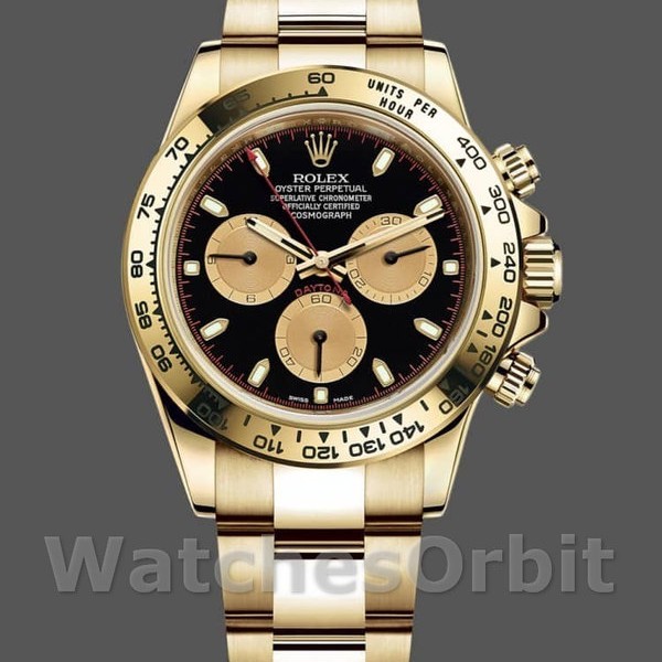 Mens Rolex Daytona 40mm Mens-116528-Yellow Gold-Black Paul Newman Dial Black Replica Image