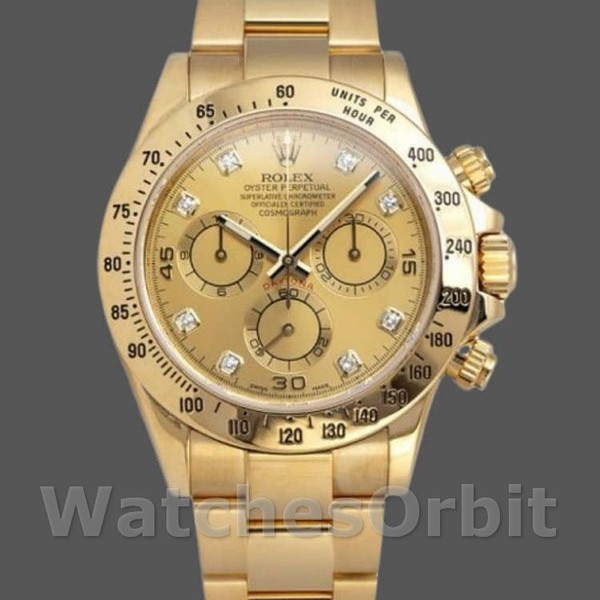Mens Rolex Daytona 40mm Mens-116528-Yellow Gold-Champagne Diamond Dial Champagne Replica Image
