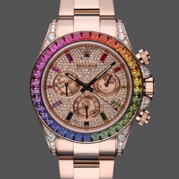 Men's Rolex Daytona-116595RBOW, Rainbow, Rose Gold, Pave Diamond Dial, Sapphire Bezel, Diamond Dial