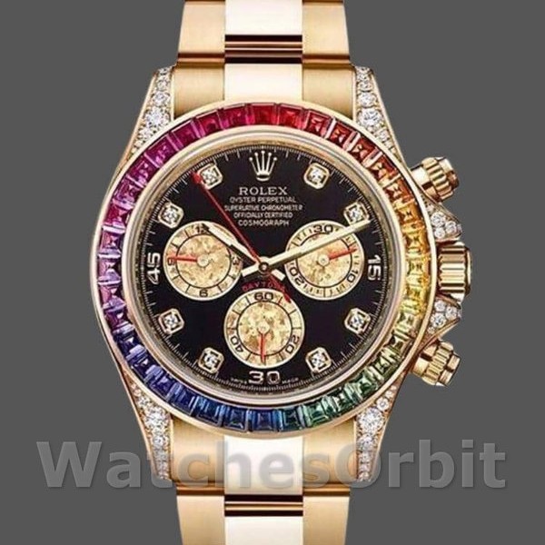 Mens Rolex Daytona-116598, 40mm, Yellow Gold, Black Diamond Dial, Men’s Black Replica Watch Image