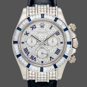 Men's Rolex Daytona 40mm Men's-116599-Pave Diamond Dial-Blue Leather Strap Blue