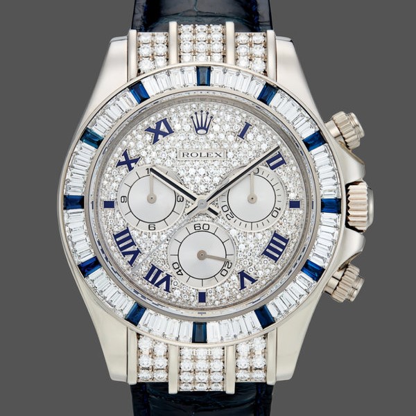 Mens Rolex Daytona 40mm Mens-116599-Pave Diamond Dial-Blue Leather Strap Blue Replica Image