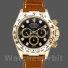 Mens Rolex Daytona 40mm Mens-16518-Black Diamond Dial-Leather Strap Black Replica Image