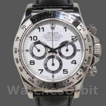 Men's Rolex Daytona 40mm Men's-16519-White Dial-Black Leather Strap White
