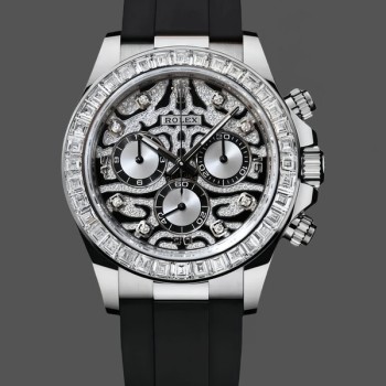 Men's Rolex Daytona 40-116589TBR, Eye of the Tiger, White Gold, Diamond Dial, Oysterflex, Diamond Dial