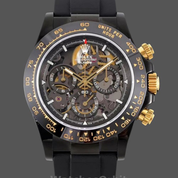 Mens Rolex Daytona Blaken 40MM Mirror Skeleton Dial Black Mens Skeleton Dial Replica Watch Image