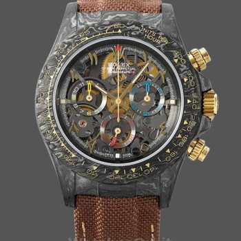 Men's Rolex Daytona Cosmograph DIW Carbon Case Skeleton Dial Brown Strap Skeleton