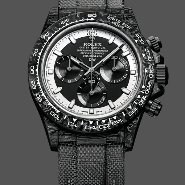 Mens Rolex Daytona DIW Carbon Fiber Black Dial 40MM Black/White Replica Watch Image