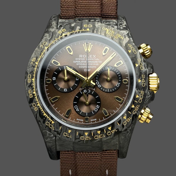 Mens Rolex Daytona-DIW, 40mm, Black & Gold, NTPT Customised, Carbon Fiber, Brown Replica Watch Image