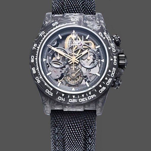 Mens Rolex Daytona DIW, Carbon Fiber Skeleton, Black, Skeleton Replica Watch Image
