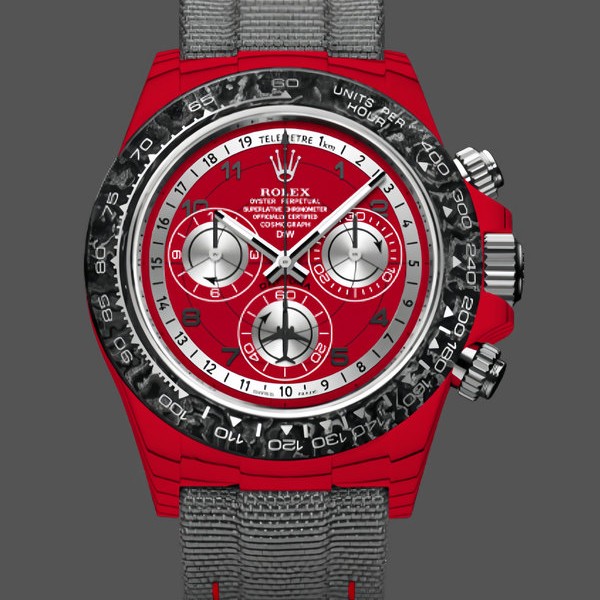 Mens Rolex Daytona-DIW, Customised Oyster, Red Quartz, Carbon Fiber, 40mm, Red Replica Watch Image