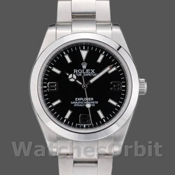 Mens Rolex Explorer 39mm Mens-42002-Stainless Steel-Black Dial Black Replica Image