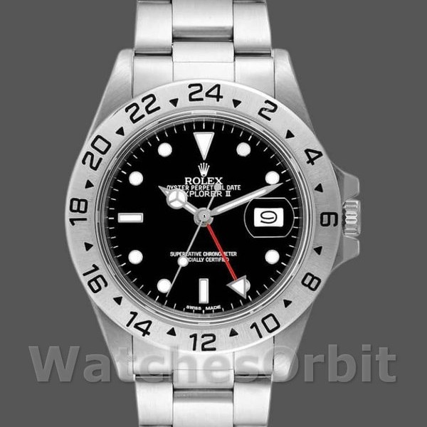 Mens Rolex Explorer II 39mm Mens-16550-Stainless Steel-Black Dial Black Replica Image