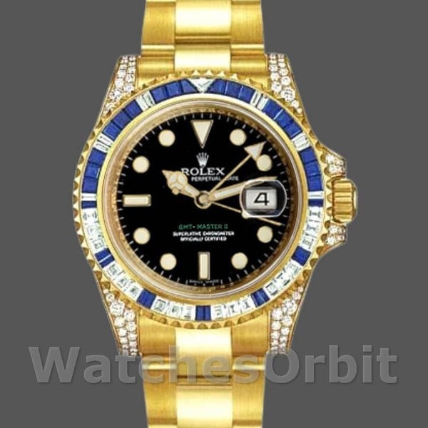 Unisexs Rolex GMT-Master II 40mm Mens-116758-Diamond-Black Dial Black Replica Image