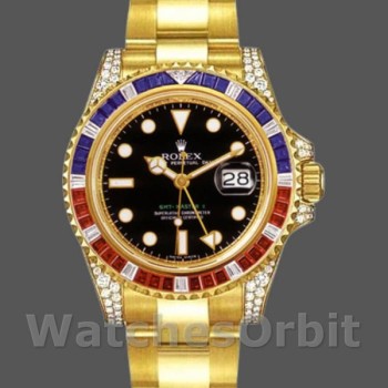 Men's Rolex GMT-Master II 40mm Men's-116758-Oyster Bracelet-Black Dial-Diamonds Black