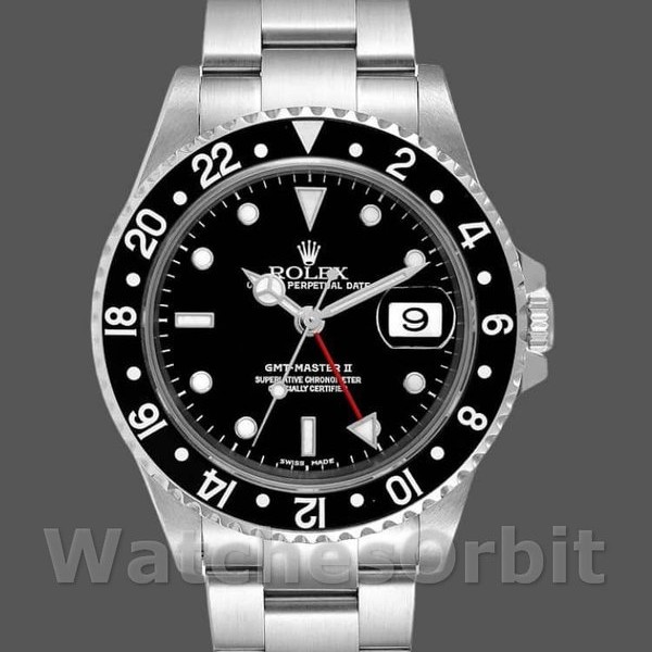 Mens Rolex GMT‑Master II-16710, 40mm, Black Dial, Stainless Steel Case, Men’s Black Replica Watch Image