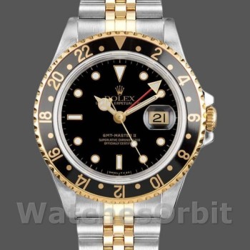 Men's Rolex GMT-Master II 40mm Men's-16713LN-Oystersteel & Yellow Gold-Black Dial Black