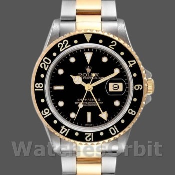Men's Rolex GMT-Master II 40mm Men's-16713LN-Steel & Yellow Gold-Black Dial Black