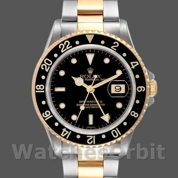 Mens Rolex GMT-Master II 40mm Mens-16713LN-Steel & Yellow Gold-Black Dial Black Replica Image
