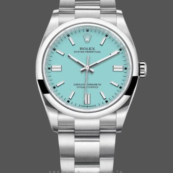 Men's 2024 Rolex Oyster Perpetual-126000, Stainless Steel, Baby Blue Dial, Blue