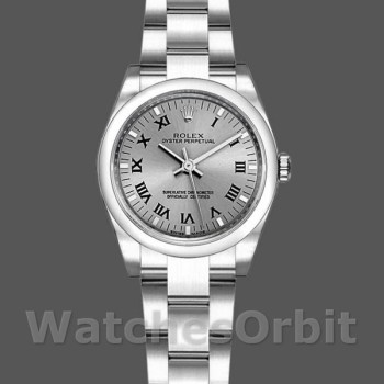 Women's Rolex Oyster Perpetual 26mm Women's-176200-Rhodium Grey Roman Numeral Dial Grey<br />
