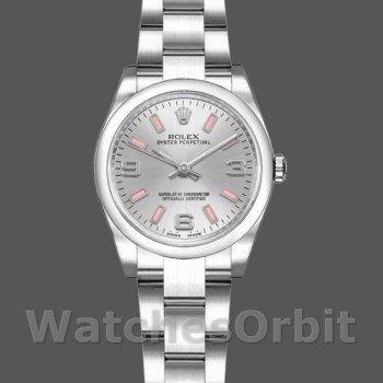 Women's Rolex Oyster Perpetual 26mm Women's-176200-Silver Dial-Pink Luminous Markers Silver