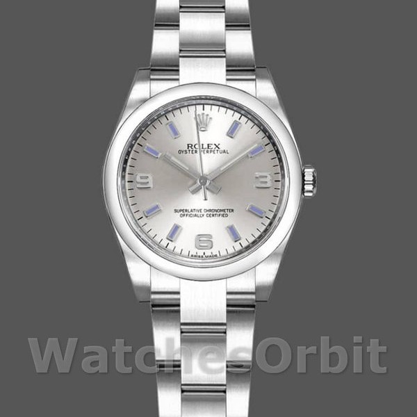 Womens Rolex Oyster Perpetual 26mm Womens-176200-Stainless Steel-Silver Dial Silver Replica Watch Image
