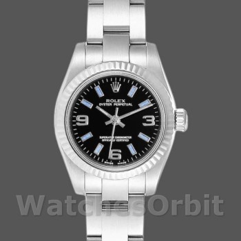 Women's Rolex Oyster Perpetual 26mm Women's-176234-Black Dial-Blue Baton Black