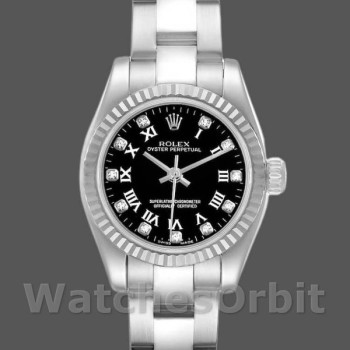 Women's Rolex Oyster Perpetual 26mm Women's-176234-Black Roman & Diamond Dial Black