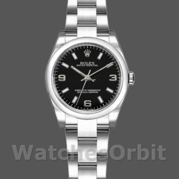 Women's Rolex Oyster Perpetual 26mm Women's-176234-Fluted Bezel-Black Arabic Dial Black