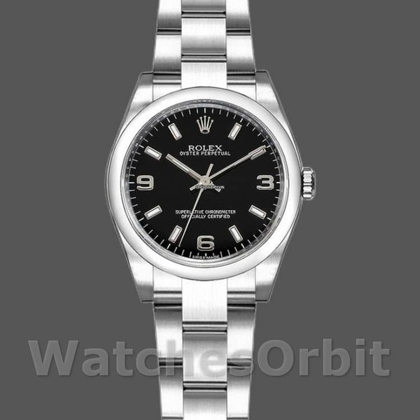 Womens Rolex Oyster Perpetual 26mm Womens-176234-Fluted Bezel-Black Arabic Dial Black Replica Image