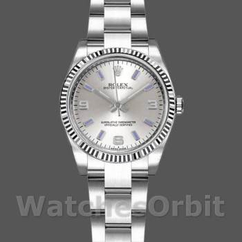 Women's Rolex Oyster Perpetual 26mm Women's-176234-Silver Dial-Blue Baton Silver