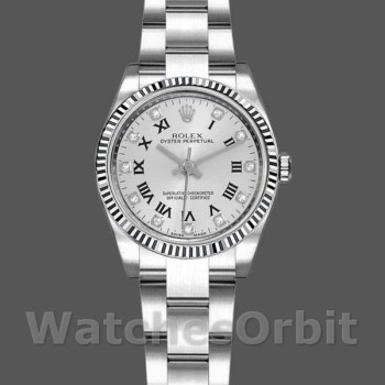 Women's Rolex Oyster Perpetual 26mm Women's-176234-Silver Roman Diamond Dial Silver