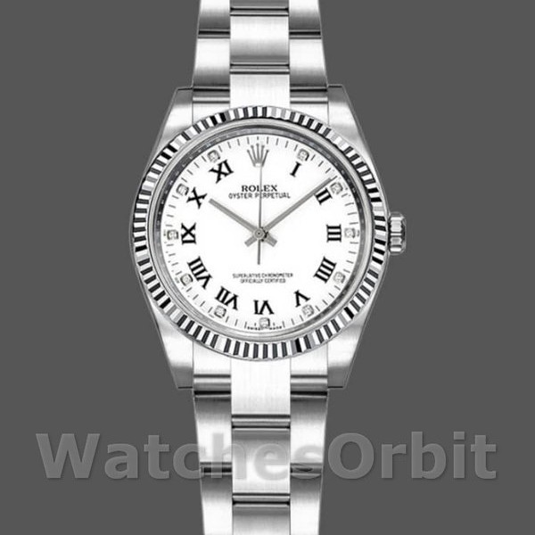 Womens Rolex Oyster Perpetual 26mm Womens-176234-White Roman Dial White Replica Watch Image