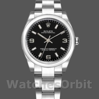 Women's Rolex Oyster Perpetual 31mm Women's-177200-Black Arabic Dial-Domed Bezel Black