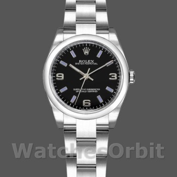 Women's Rolex Oyster Perpetual 31mm Women's-177200-Black Dial-Blue Baton Black