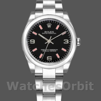 Women's Rolex Oyster Perpetual 31mm Women's-177200-Black Dial-Pink Baton Black