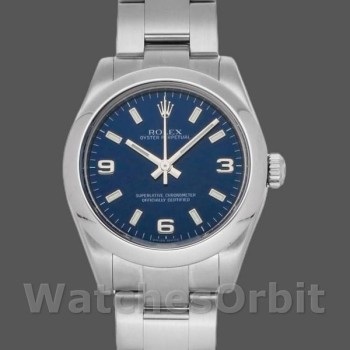 Women's Rolex Oyster Perpetual 31mm Women's-177200-Blue Arabic Dial-Domed Bezel Blue