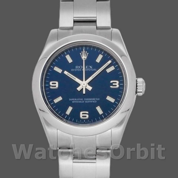 Womens Rolex Oyster Perpetual 31mm Womens-177200-Blue Arabic Dial-Domed Bezel Blue Replica Image