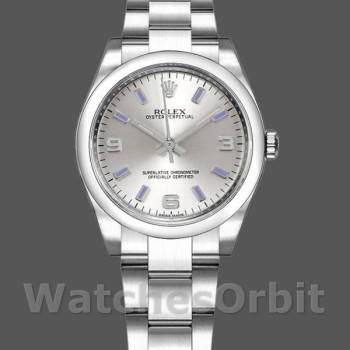 Women's Rolex Oyster Perpetual 31mm Women's-177200-Silver Dial-Blue Markers Silver