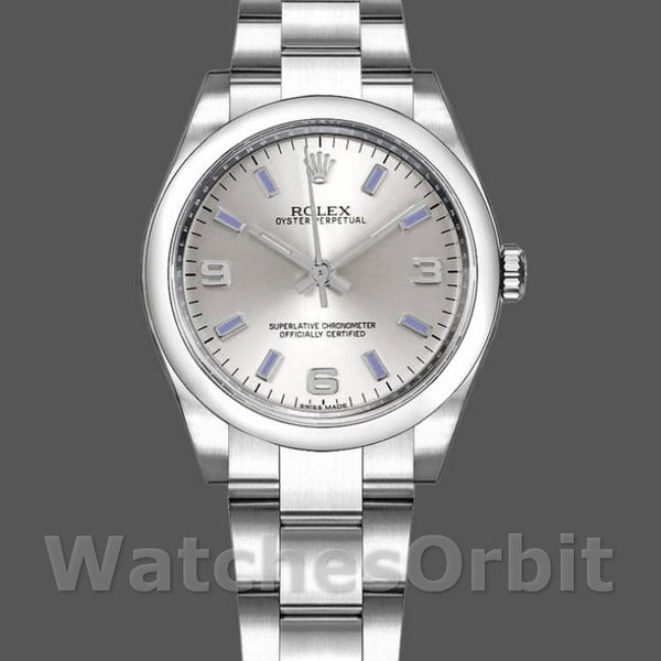 Womens Rolex Oyster Perpetual 31mm Womens-177200-Silver Dial-Blue Markers Silver Replica Watch Image