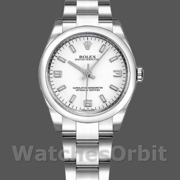 Womens Rolex Oyster Perpetual 31mm Womens-177200-White Arabic Dial-Oyster Bracelet White Replica Image