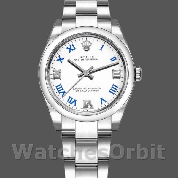 Womens Rolex Oyster Perpetual 31mm Womens-177200-White Dial-Blue Roman-Oyster Bracelet White Replica Image